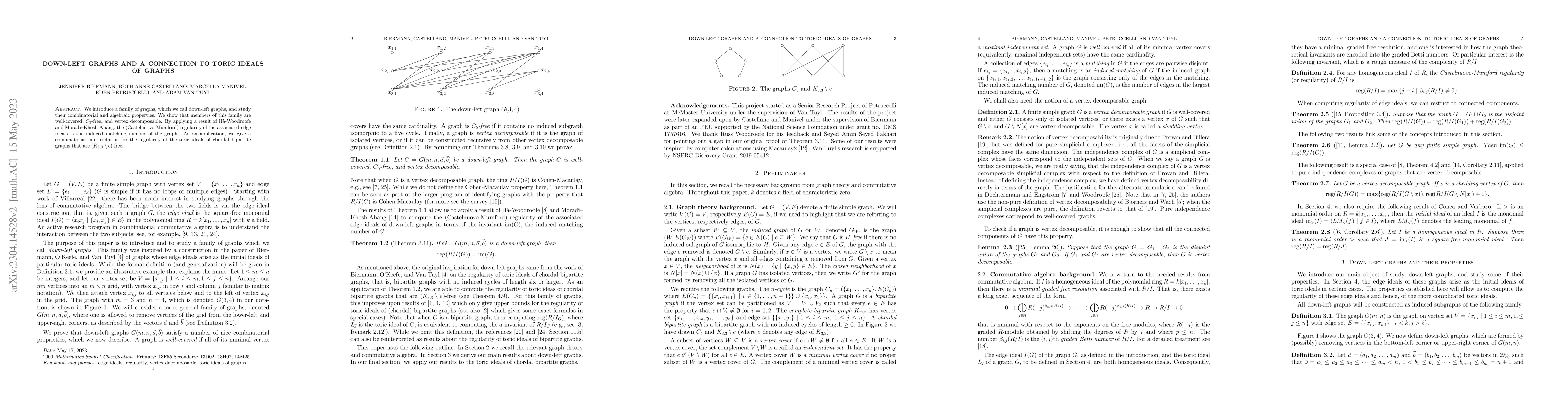 Thumbnail for Down-left graphs and a connection to toric ideals of graphs