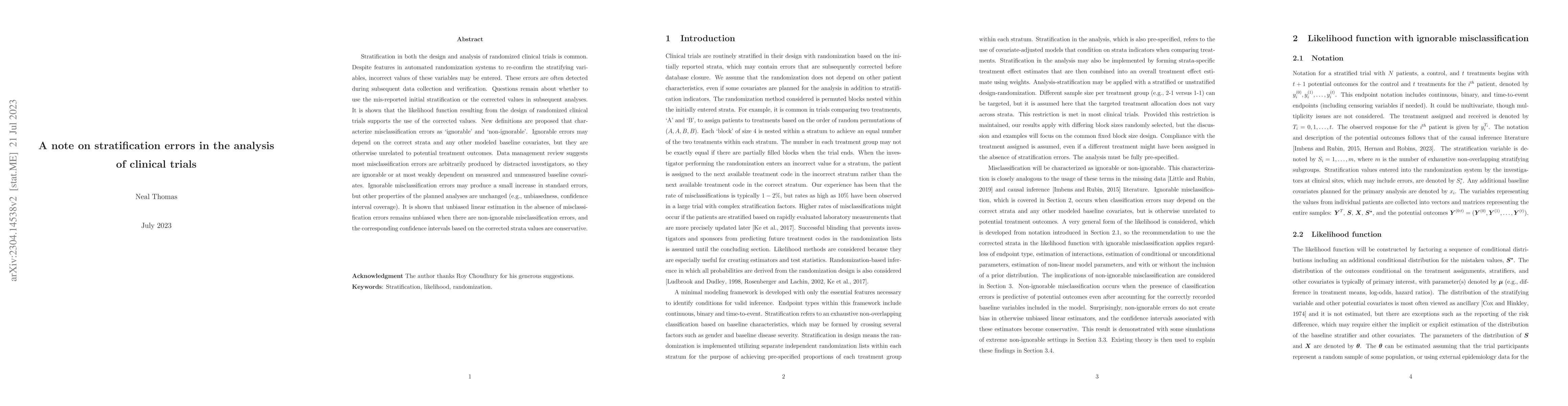 Thumbnail for A note on stratification errors in the analysis of clinical trials