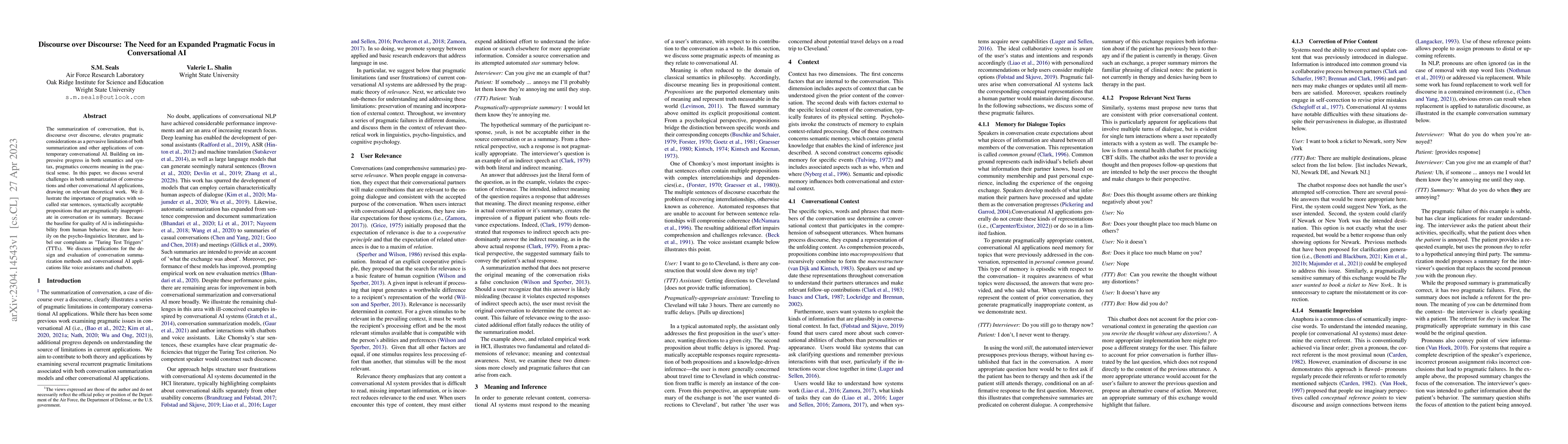 Thumbnail for Discourse over Discourse: The Need for an Expanded Pragmatic Focus in
  Conversational AI