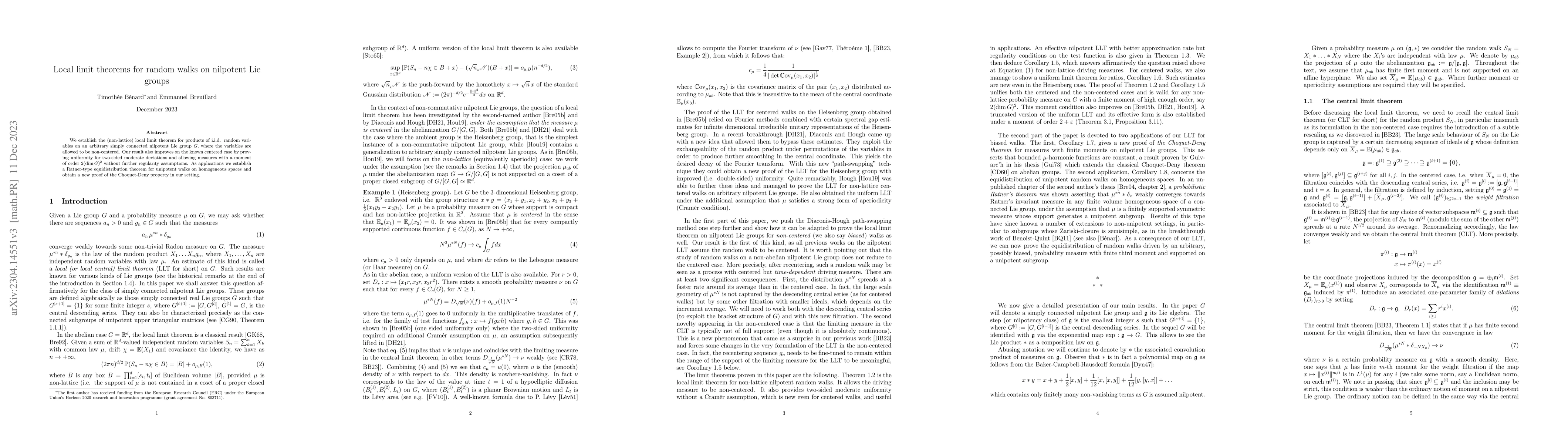 Thumbnail for Local limit theorems for random walks on nilpotent Lie groups