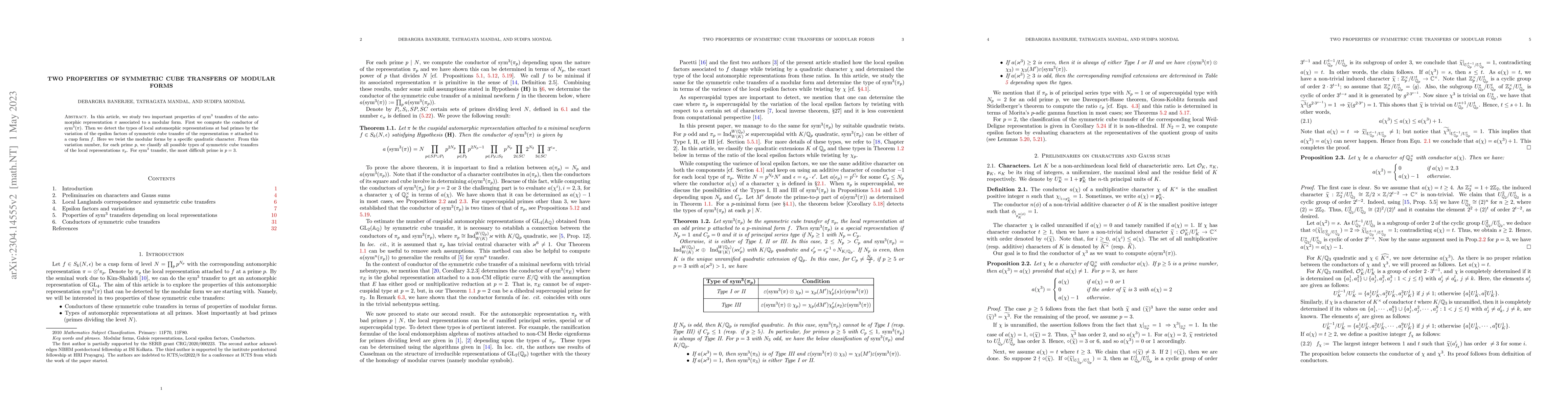 Thumbnail for Two properties of symmetric cube transfers of modular forms