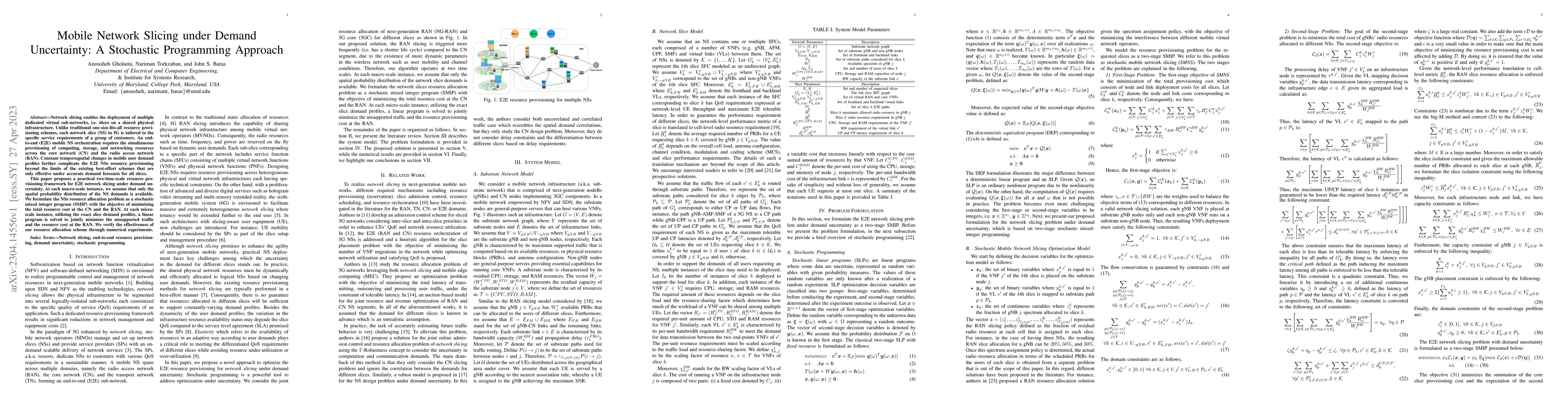 Thumbnail for Mobile Network Slicing under Demand Uncertainty: A Stochastic
  Programming Approach