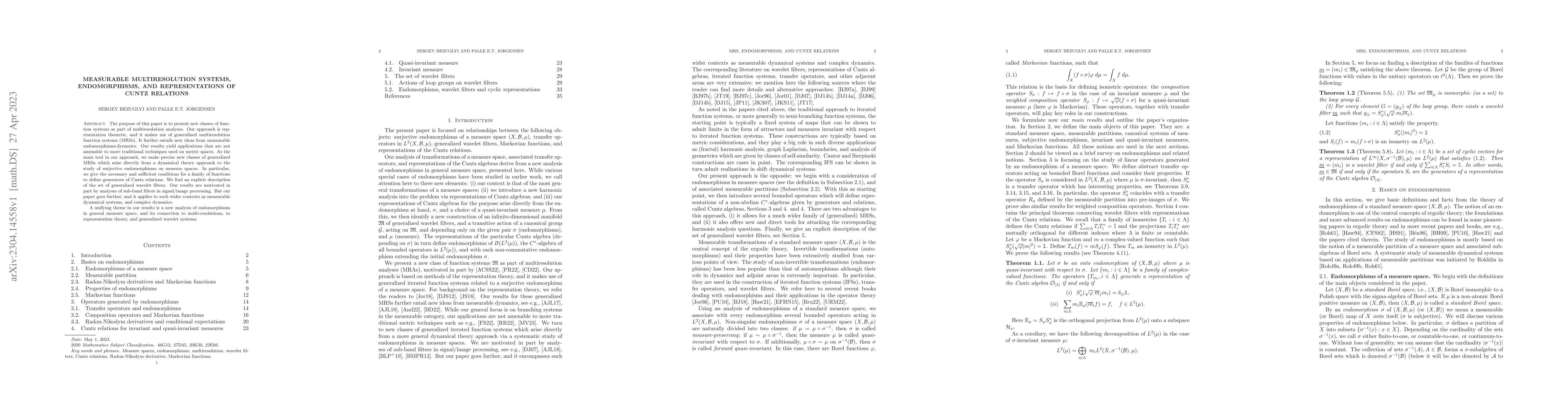 Thumbnail for Measurable multiresolution systems, endomorphisms, and representations
  of Cuntz relations