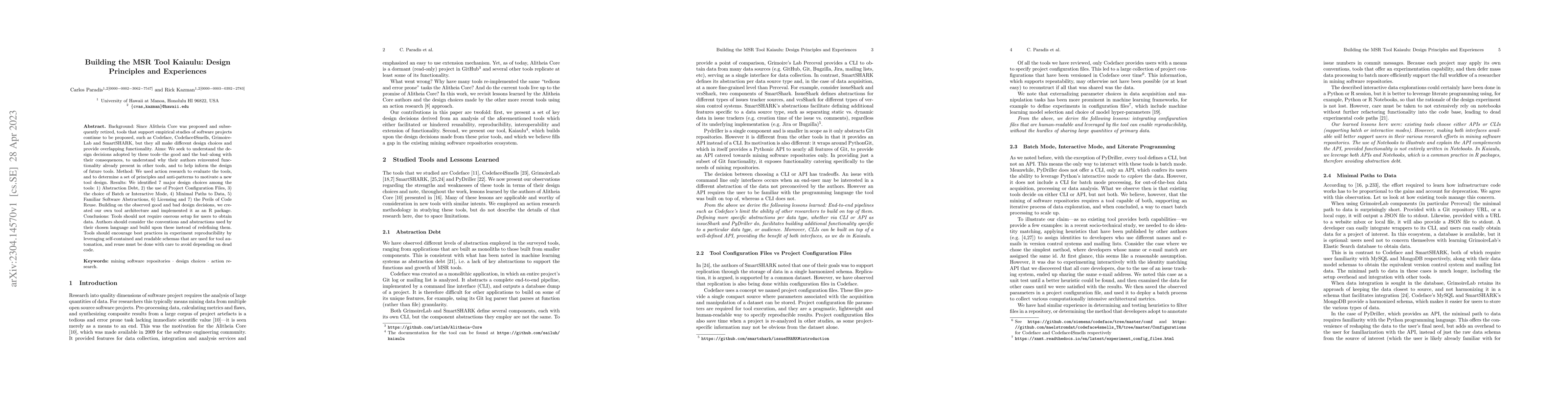 Thumbnail for Building the MSR Tool Kaiaulu: Design Principles and Experiences