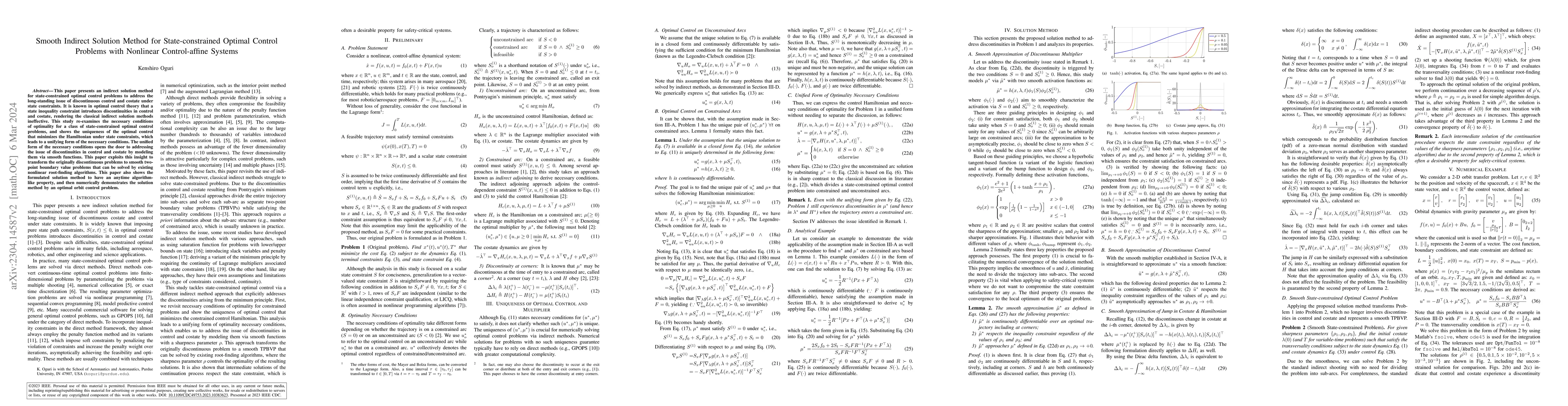 Thumbnail for Smooth Indirect Solution Method for State-constrained Optimal Control
  Problems with Nonlinear Control-affine Systems