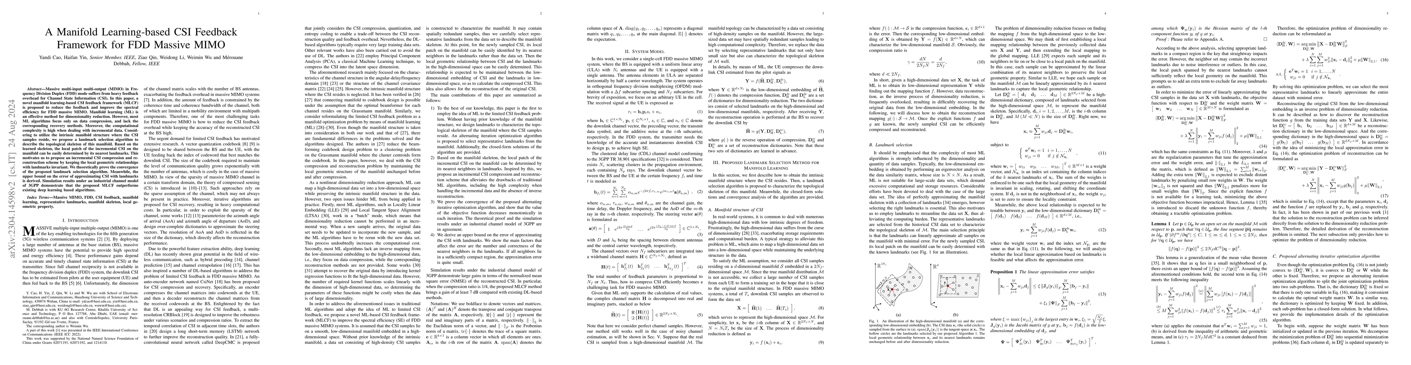 Thumbnail for A manifold learning-based CSI feedback framework for FDD massive MIMO