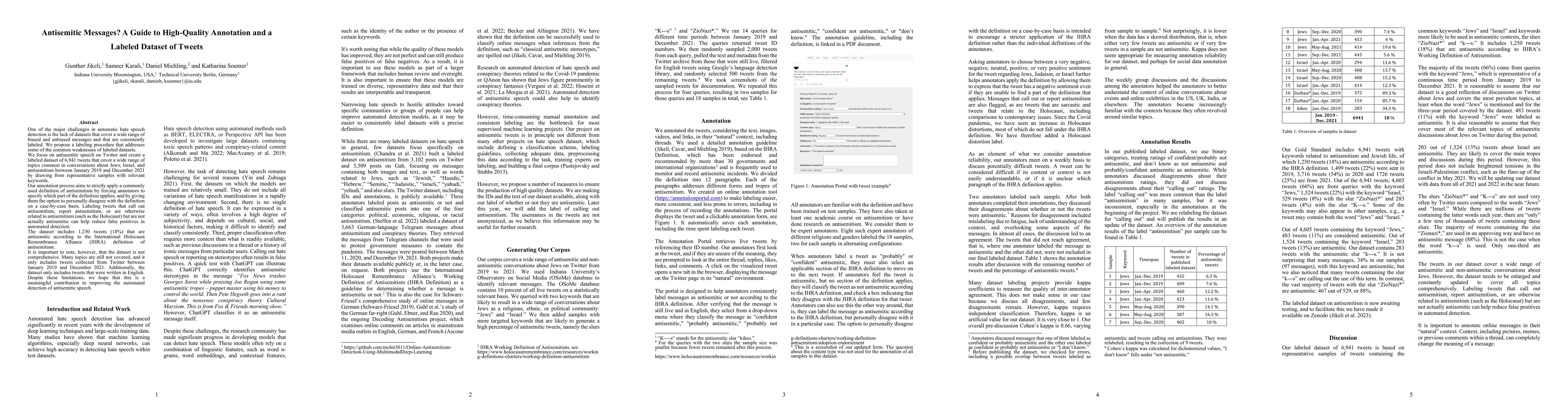 Thumbnail for Antisemitic Messages? A Guide to High-Quality Annotation and a Labeled
  Dataset of Tweets