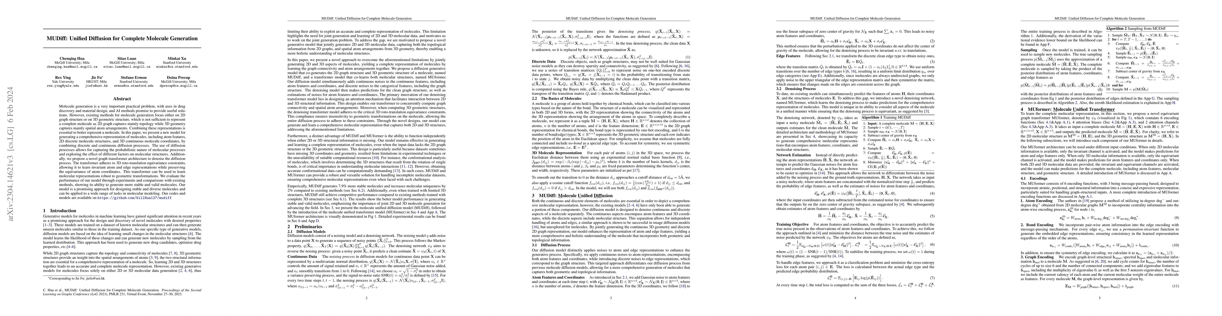 Thumbnail for MUDiff: Unified Diffusion for Complete Molecule Generation