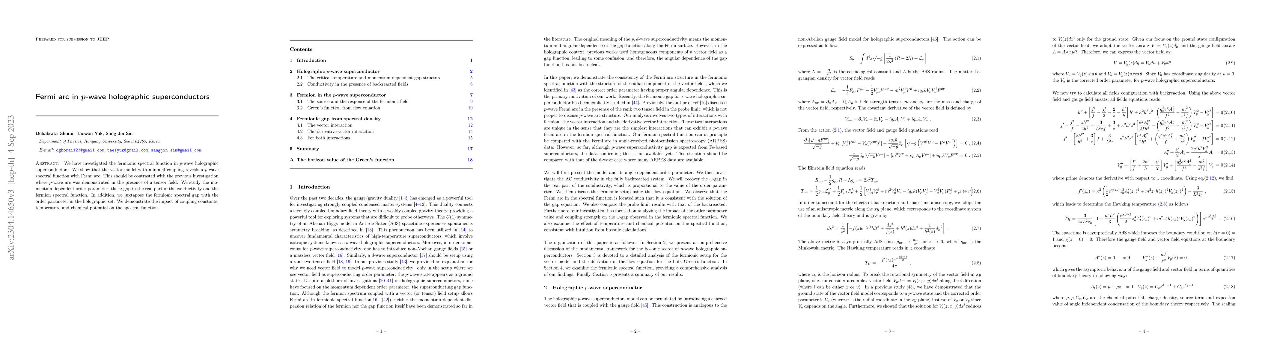 Thumbnail for Fermi arc in $p$-wave holographic superconductors