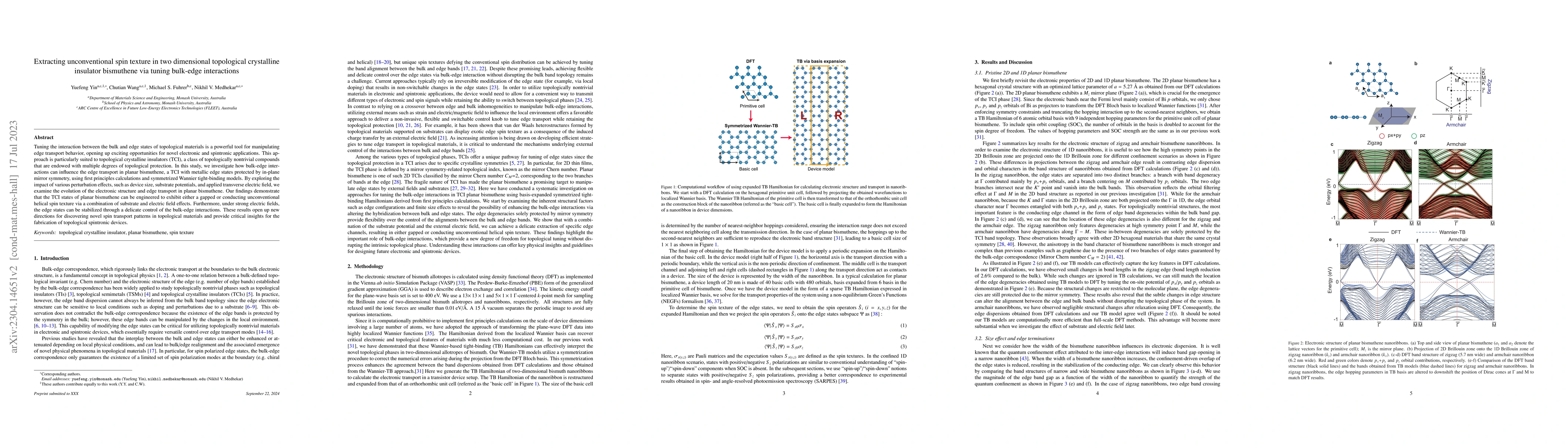 Thumbnail for Extracting unconventional spin texture in two dimensional topological
  crystalline insulator bismuthene via tuning bulk-edge interactions