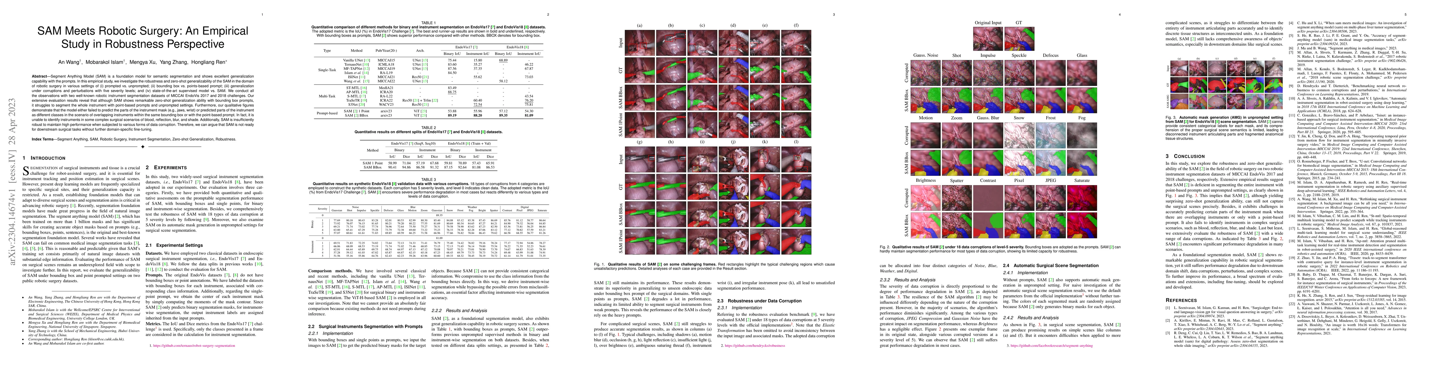 Thumbnail for SAM Meets Robotic Surgery: An Empirical Study in Robustness Perspective