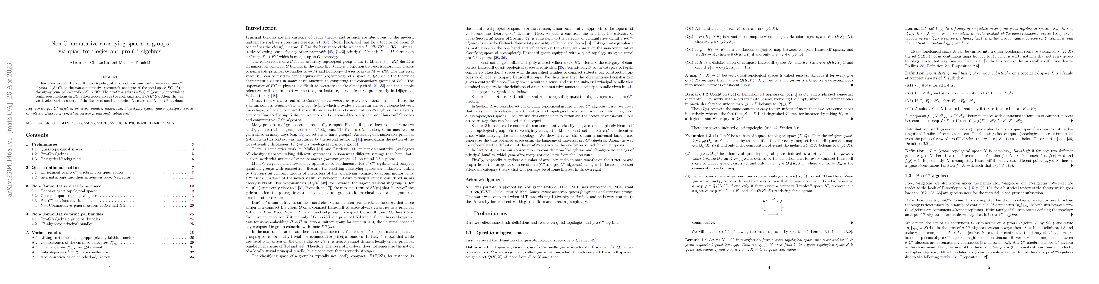Thumbnail for Non-Commutative classifying spaces of groups via quasi-topologies and
  pro-$C^*$-algebras