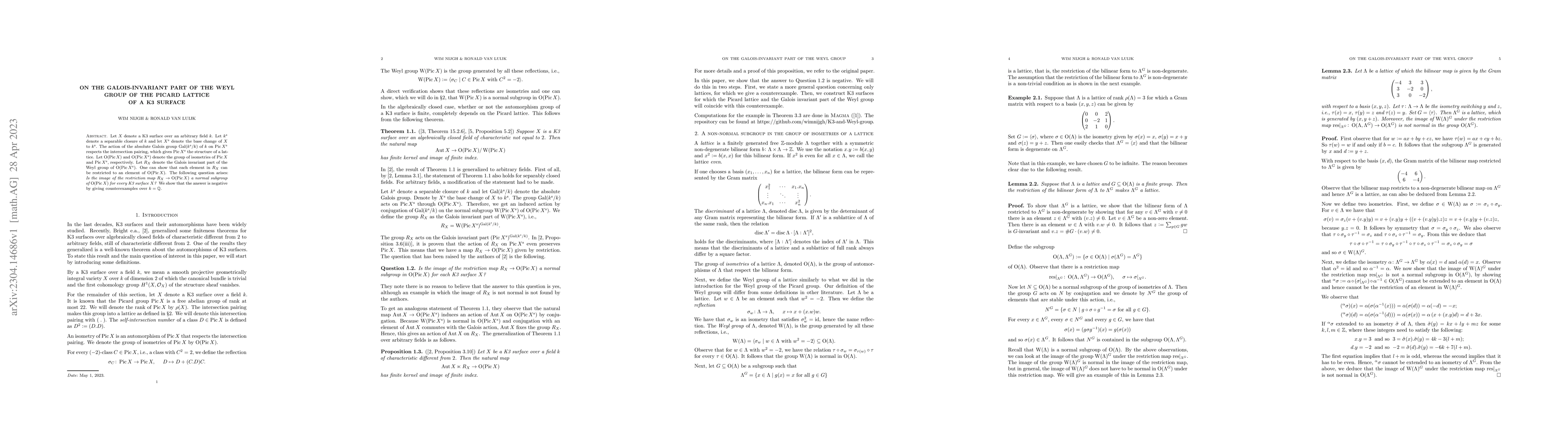 Thumbnail for On the Galois-invariant part of the Weyl group of the Picard lattice of
  a K3 surface
