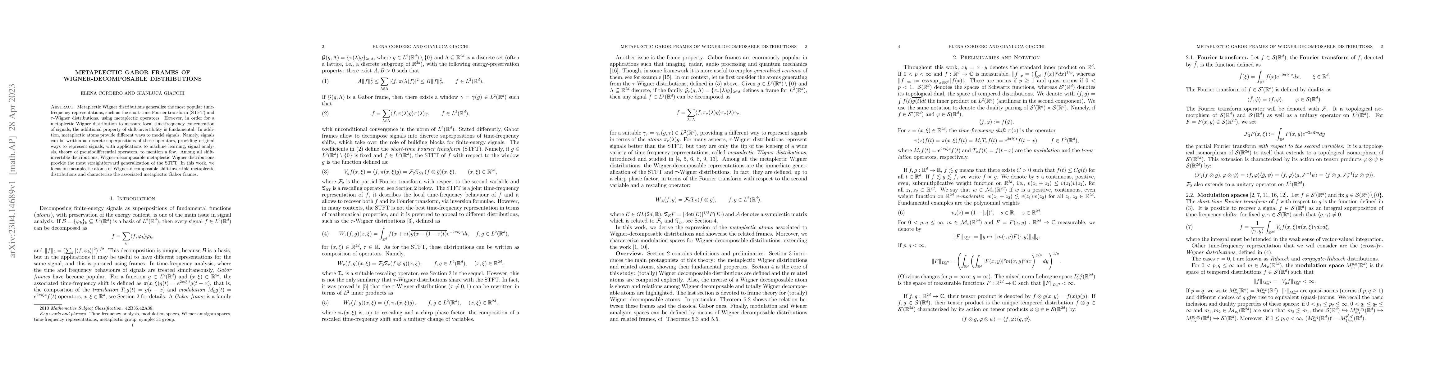 Thumbnail for Metaplectic Gabor frames of Wigner-Decomposable Distributions
