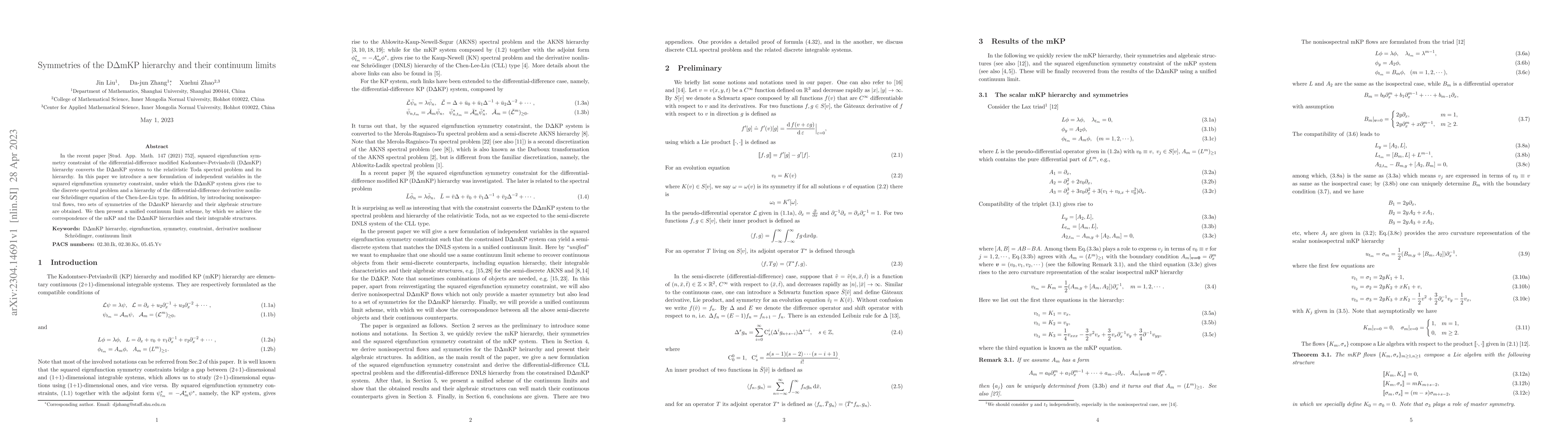 Thumbnail for Symmetries of the D$\Delta$mKP hierarchy and their continuum limits