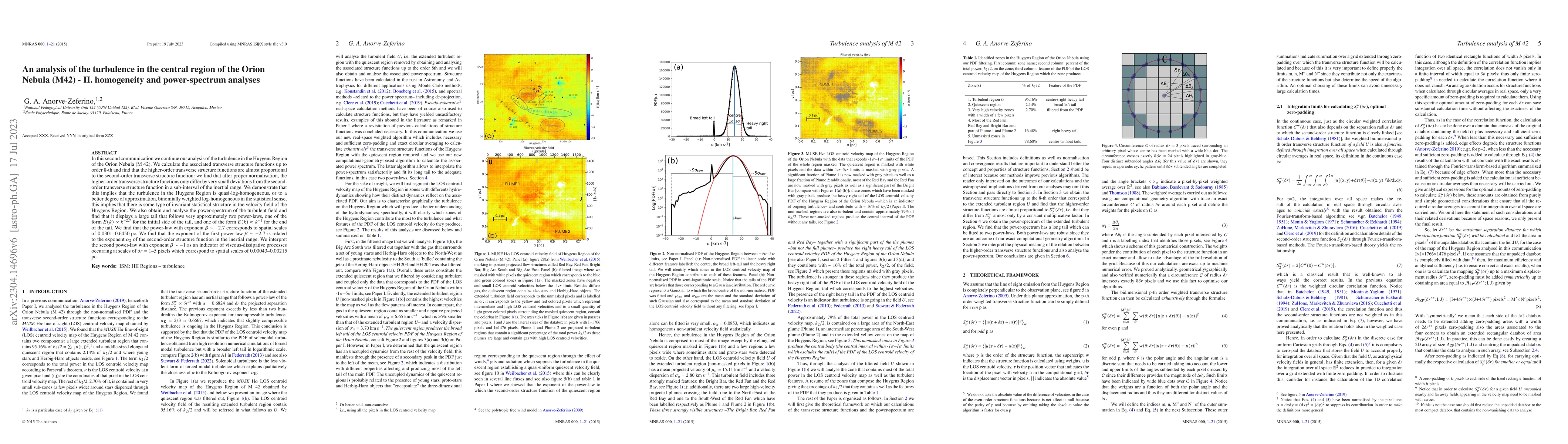 Thumbnail for An analysis of the turbulence in the central region of the Orion Nebula
  (M42) -- II. homogeneity and power-spectrum analyses