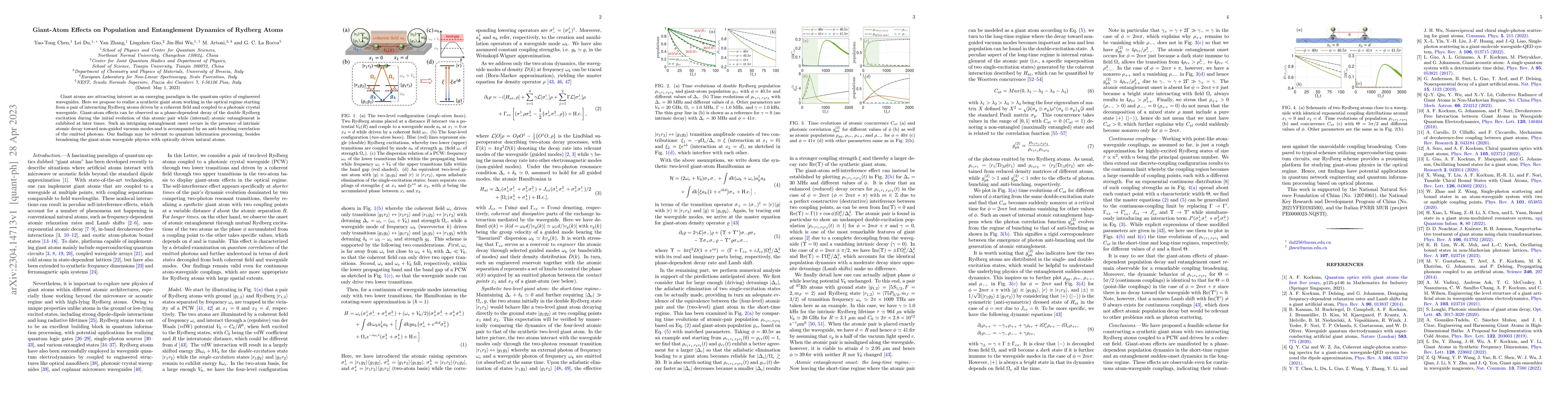 Thumbnail for Giant-Atom Effects on Population and Entanglement Dynamics of Rydberg
  Atoms