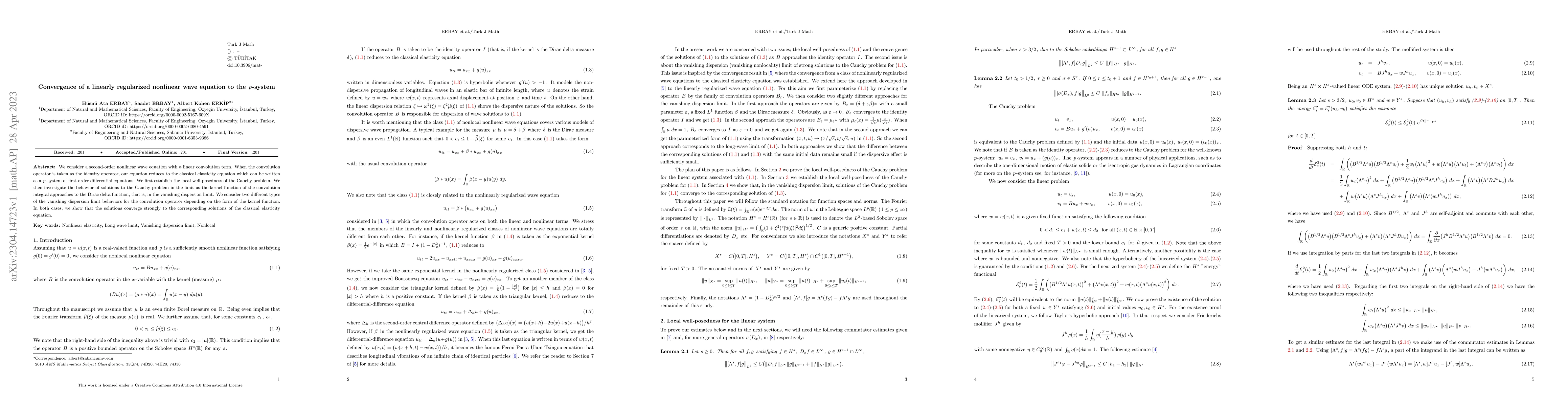 Thumbnail for Convergence of a linearly regularized nonlinear wave equation to the
  $p$-system