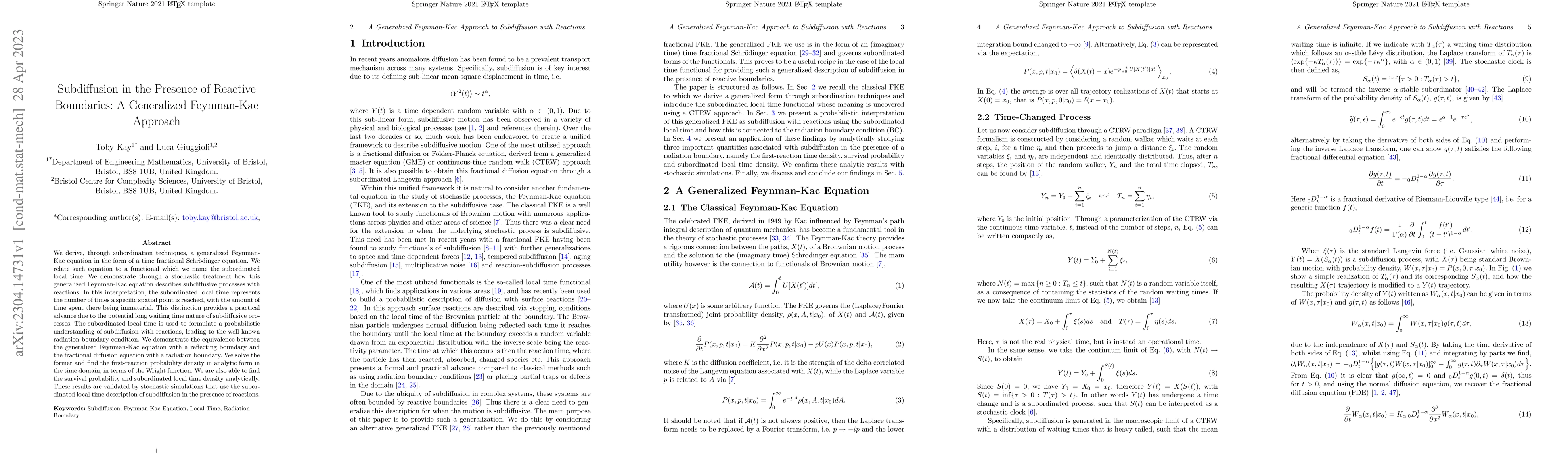 Thumbnail for Subdiffusion in the Presence of Reactive Boundaries: A Generalized
  Feynman-Kac Approach