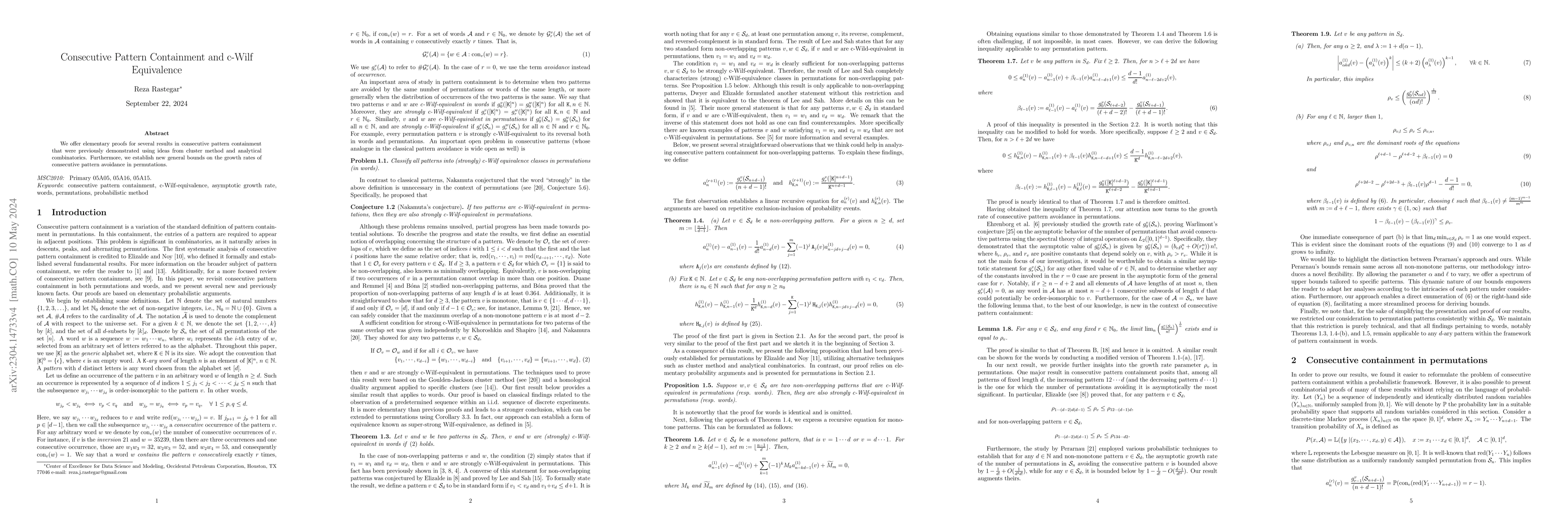 Thumbnail for Consecutive Pattern Containment and c-Wilf Equivalence
