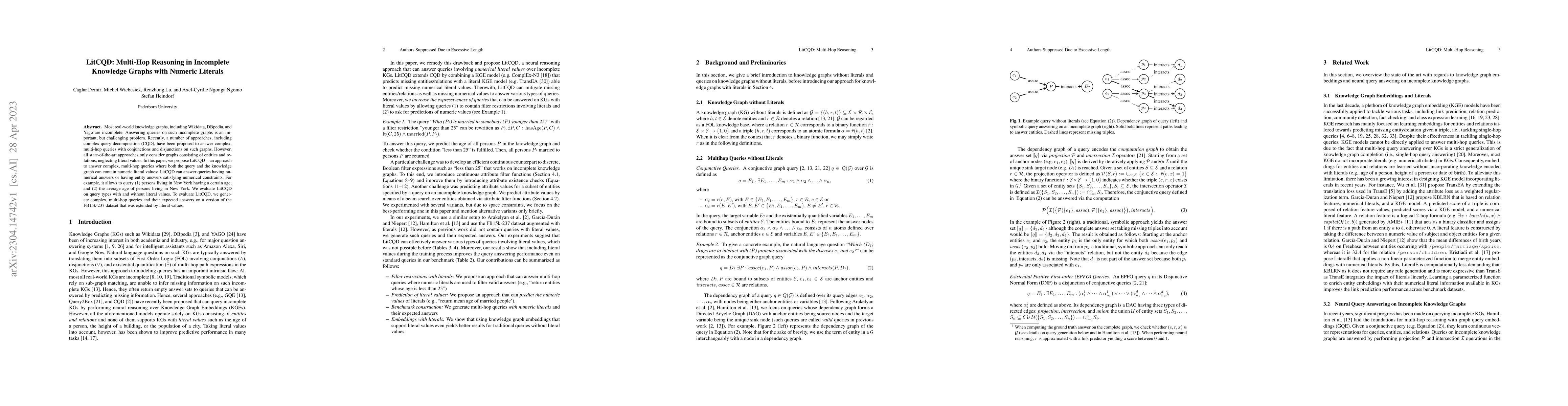 Thumbnail for LitCQD: Multi-Hop Reasoning in Incomplete Knowledge Graphs with Numeric
  Literals