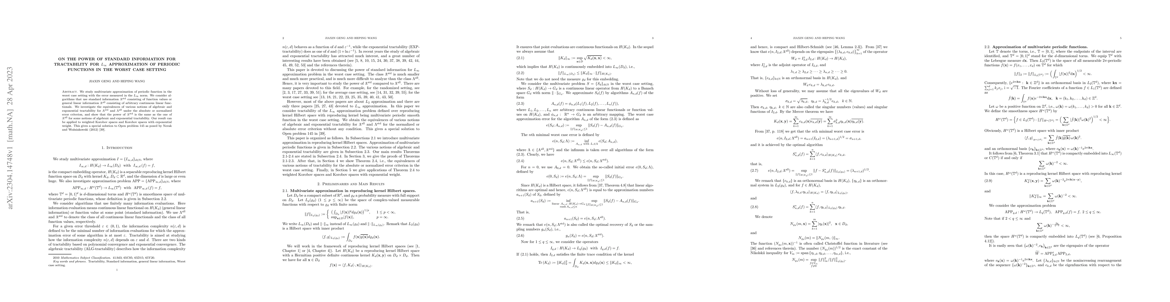 Thumbnail for On the power of standard information for tractability for $L_\infty$
  approximation of periodic functions in the worst case setting