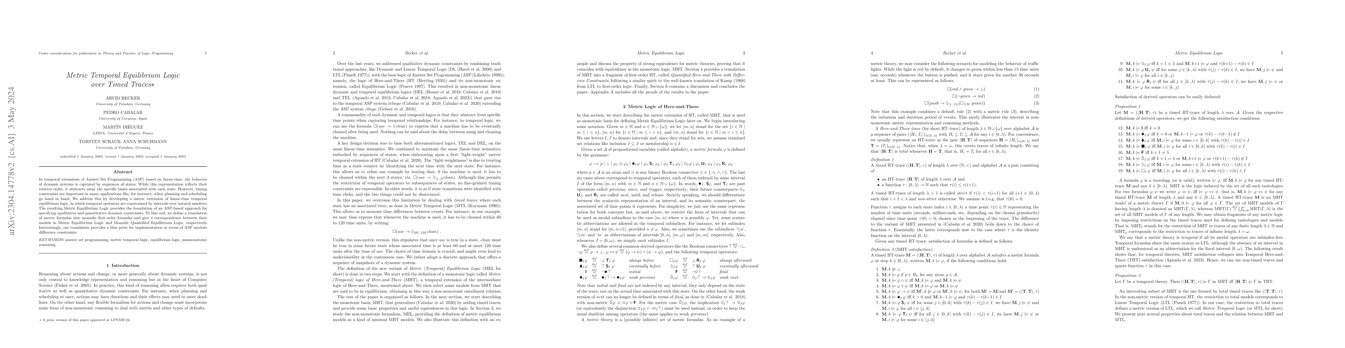 Thumbnail for Metric Temporal Equilibrium Logic over Timed Traces