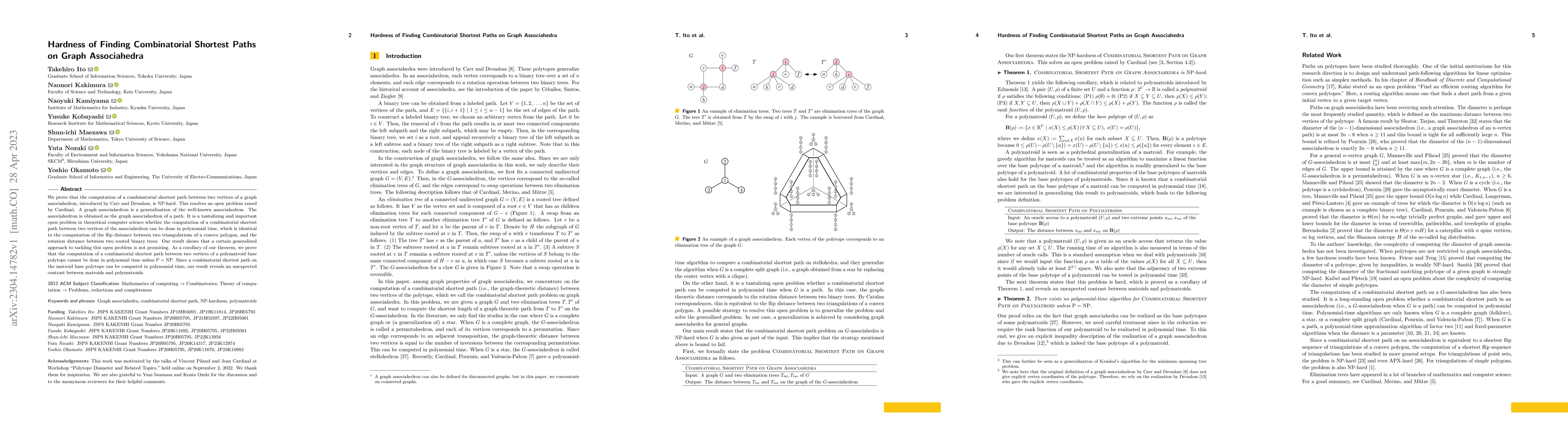 Thumbnail for Hardness of Finding Combinatorial Shortest Paths on Graph Associahedra