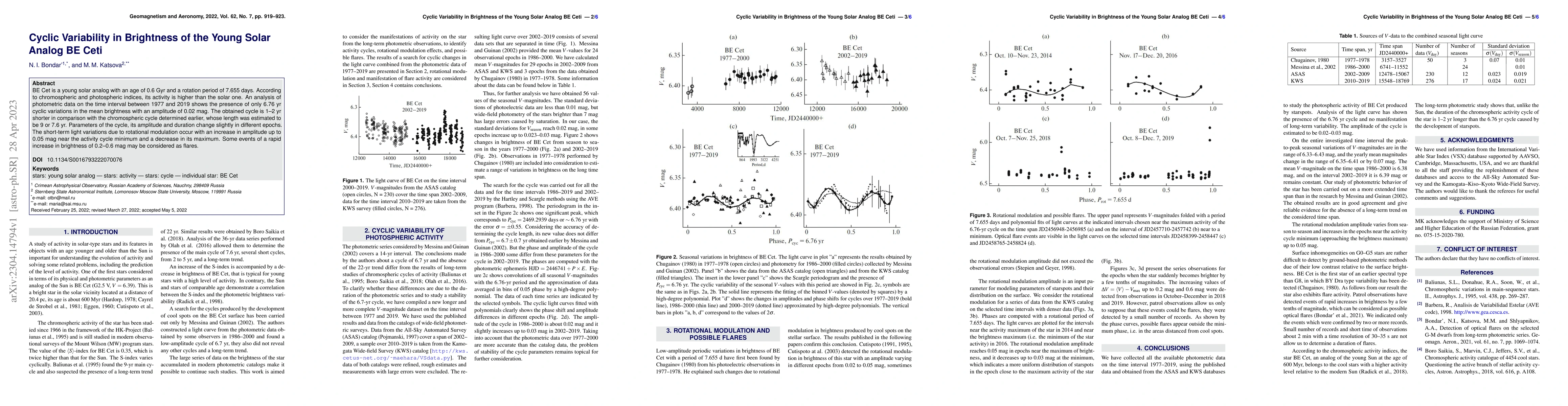 Thumbnail for Cyclic Variability in Brightness of the Young Solar Analog BE Ceti