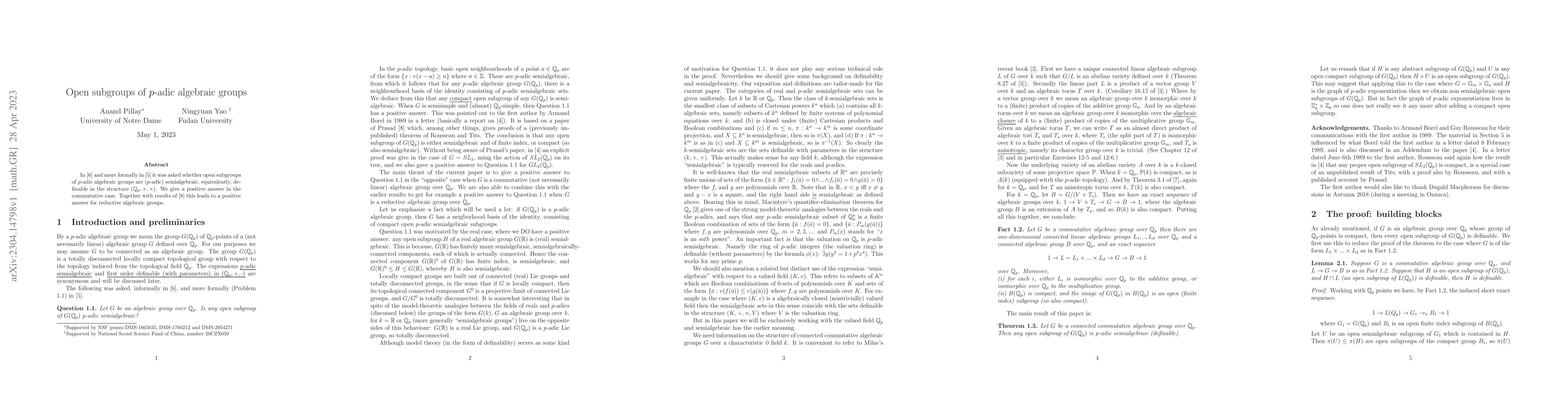Thumbnail for Open subgroups of $p$-adic algebraic groups