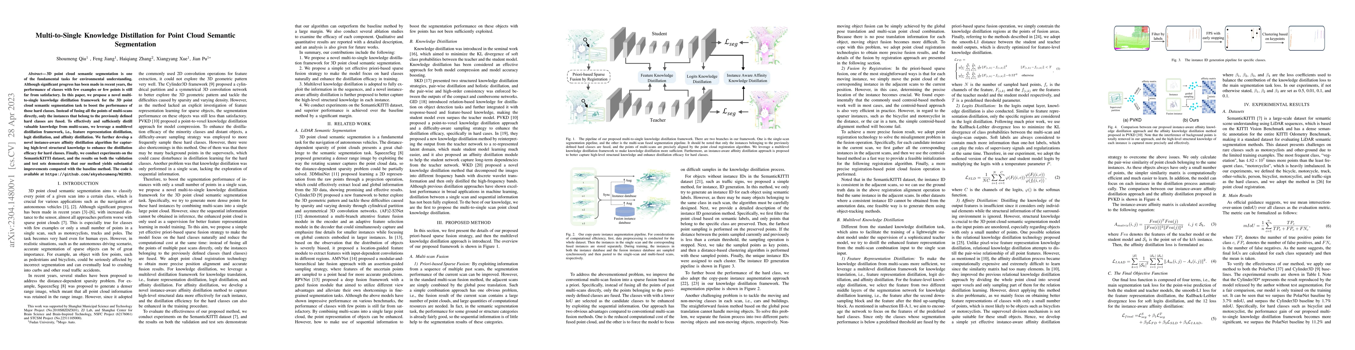 Thumbnail for Multi-to-Single Knowledge Distillation for Point Cloud Semantic
  Segmentation