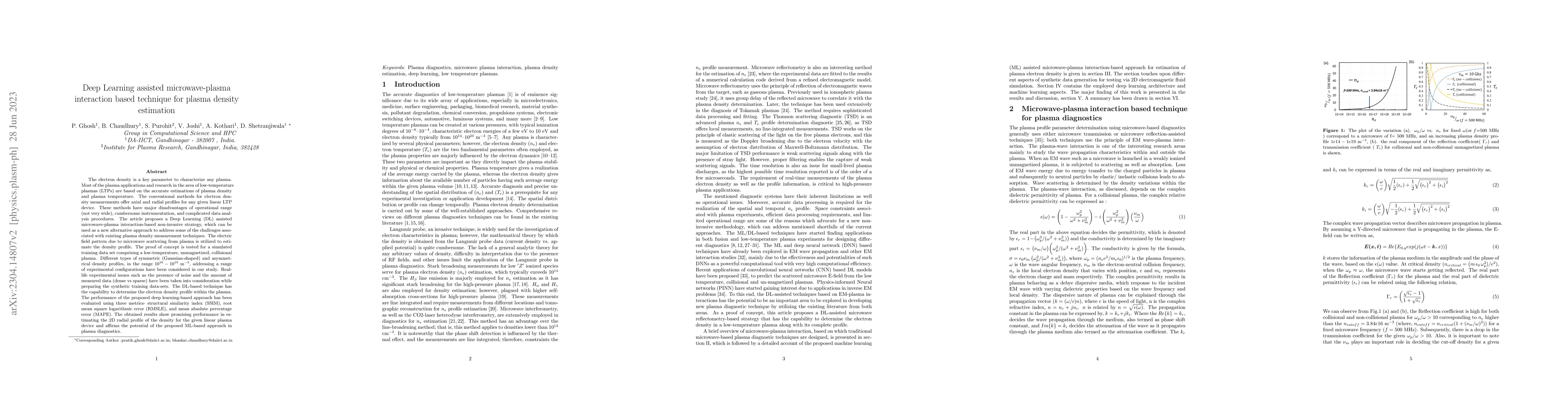 Thumbnail for Deep Learning assisted microwave-plasma interaction based technique for
  plasma density estimation