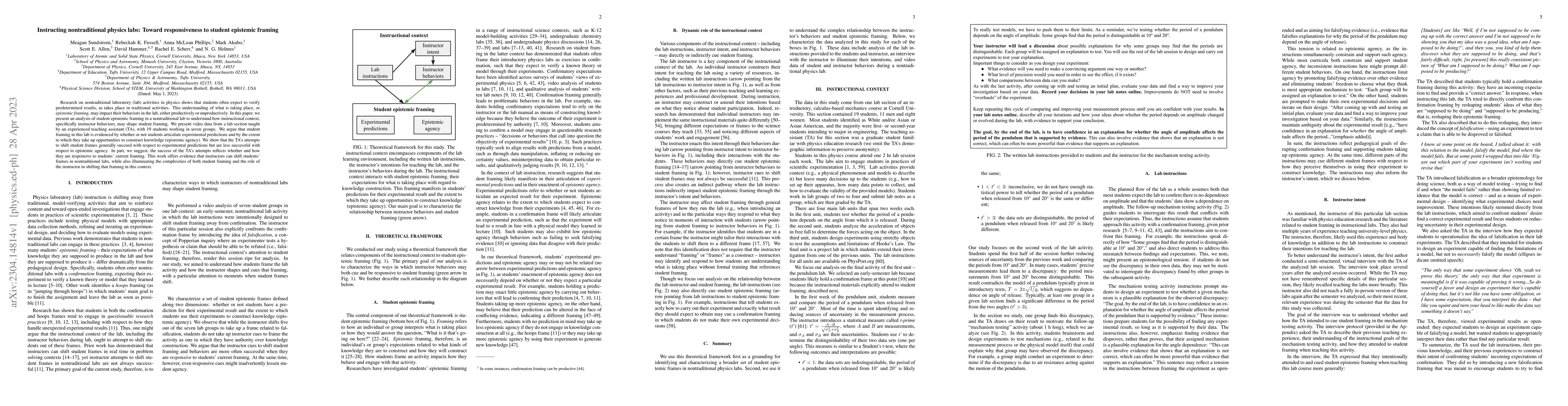 Thumbnail for Instructing nontraditional physics labs: Toward responsiveness to
  student epistemic framing