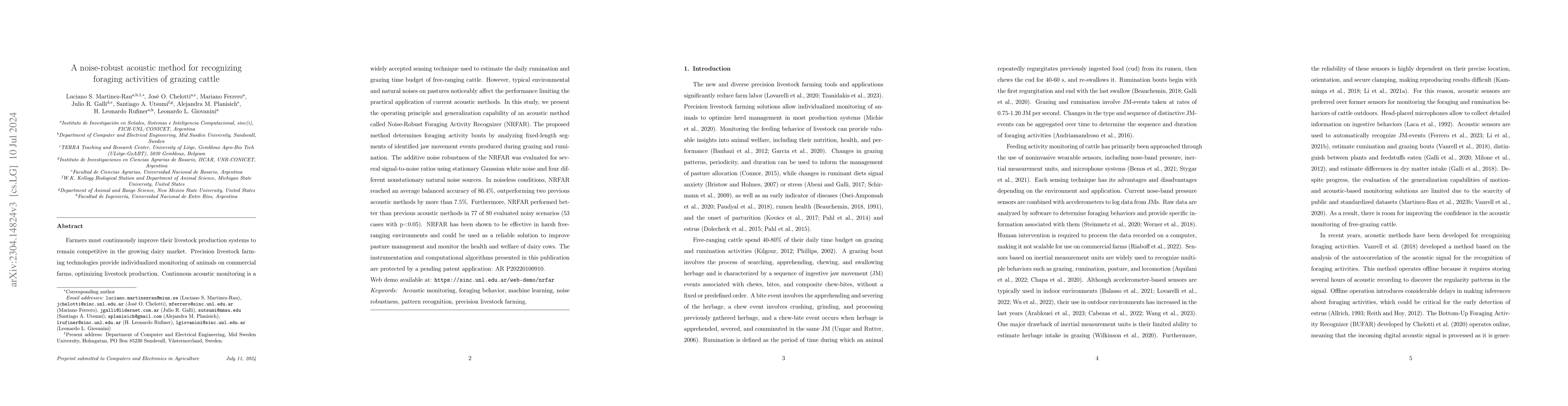 Thumbnail for A noise-robust acoustic method for recognizing foraging activities of
  grazing cattle