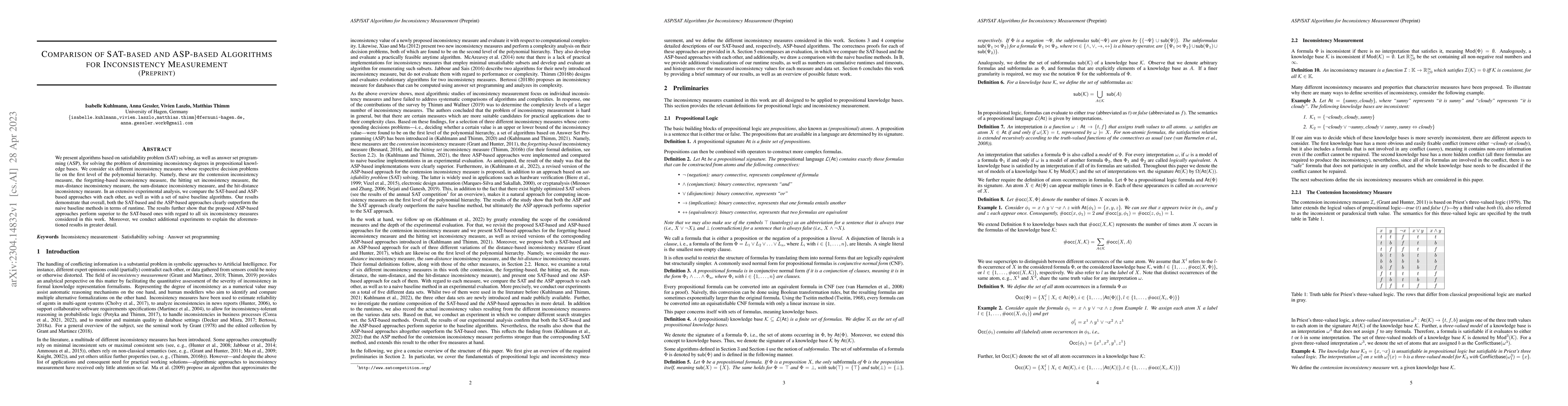 Thumbnail for Comparison of SAT-based and ASP-based Algorithms for Inconsistency
  Measurement