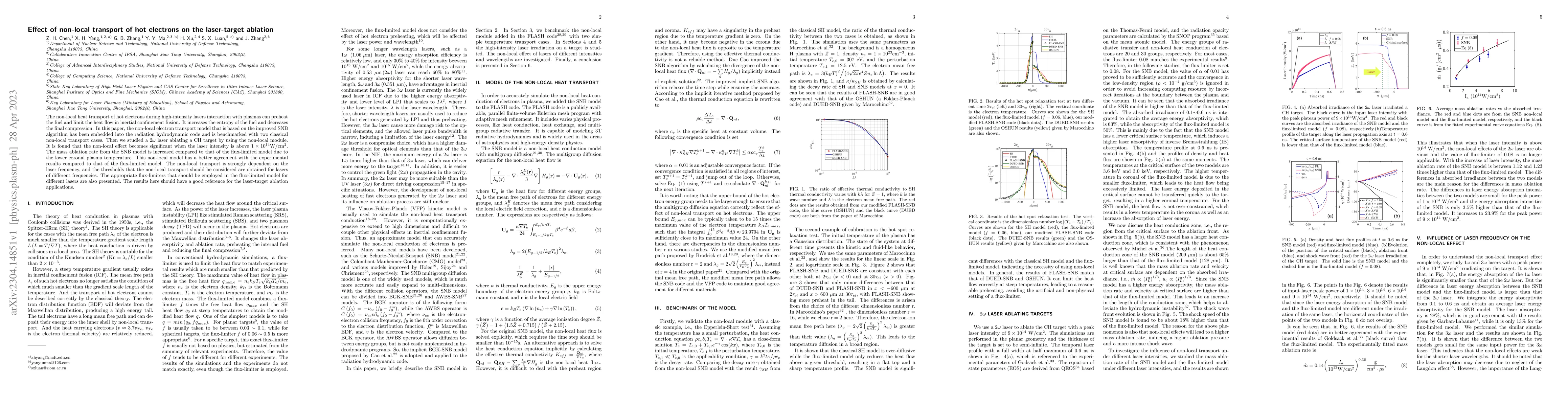 Thumbnail for Effect of non-local transport of hot electrons on the laser-target
  ablation