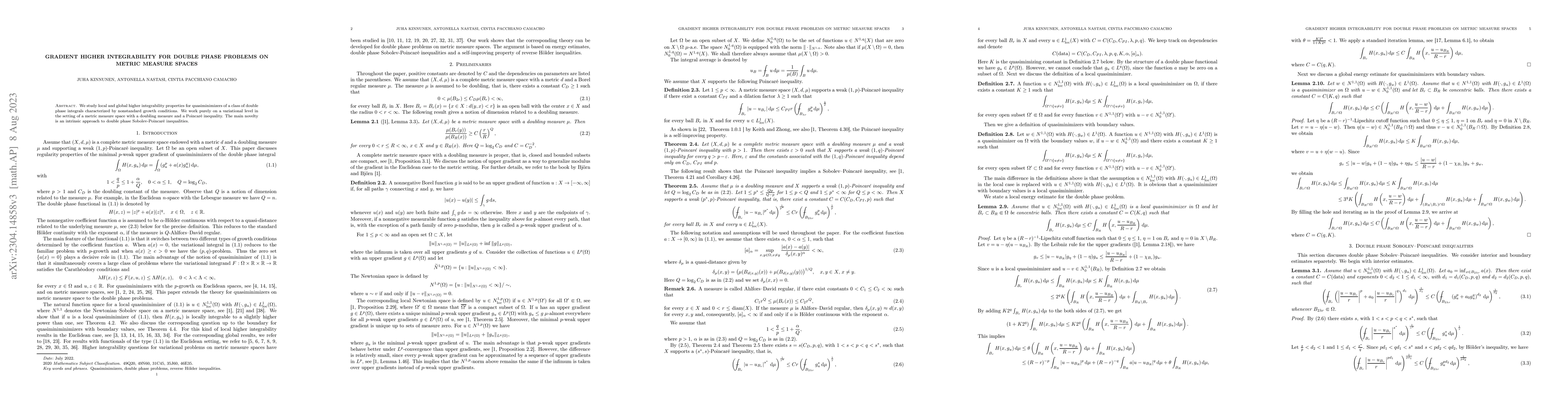 Thumbnail for Gradient higher integrability for double phase problems on metric
  measure spaces