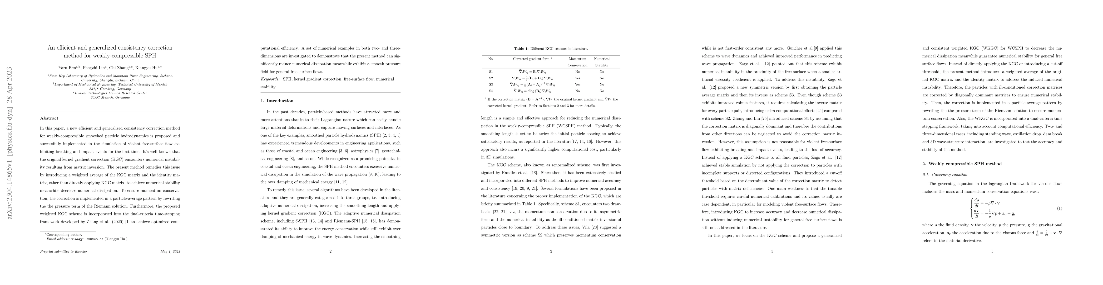 Thumbnail for An efficient and generalized consistency correction method for
  weakly-compressible SPH