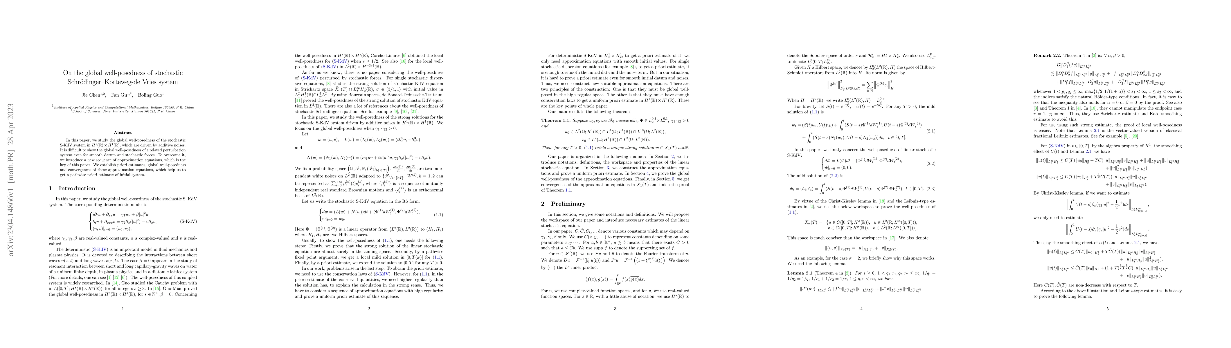 Thumbnail for On the global well-posedness of stochastic Schr\"{o}dinger-Korteweg-de
  Vries system