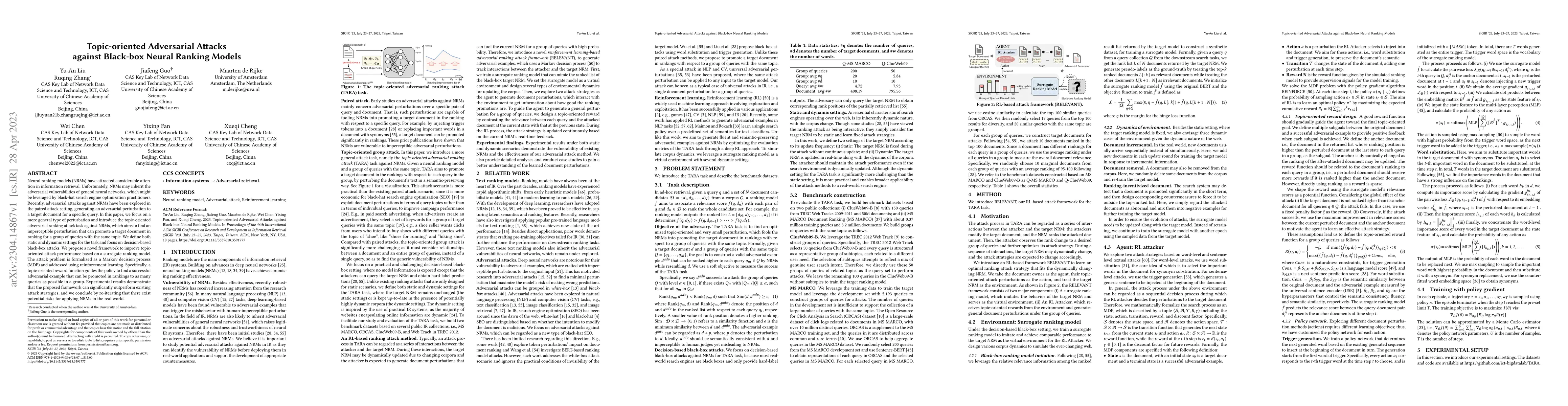 Thumbnail for Topic-oriented Adversarial Attacks against Black-box Neural Ranking
  Models
