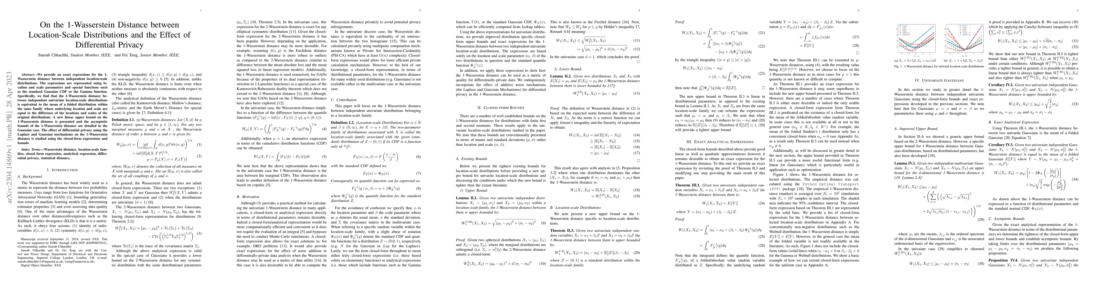 Thumbnail for On the 1-Wasserstein Distance between Location-Scale Distributions and
  the Effect of Differential Privacy