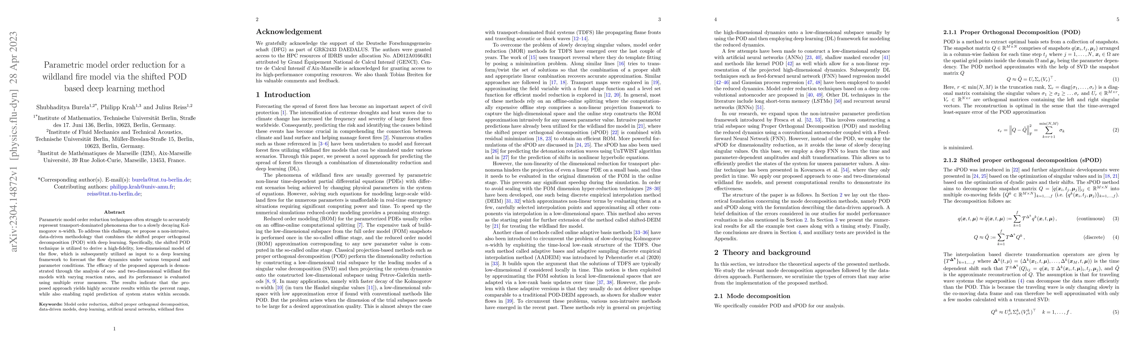 Thumbnail for Parametric model order reduction for a wildland fire model via the
  shifted POD based deep learning method