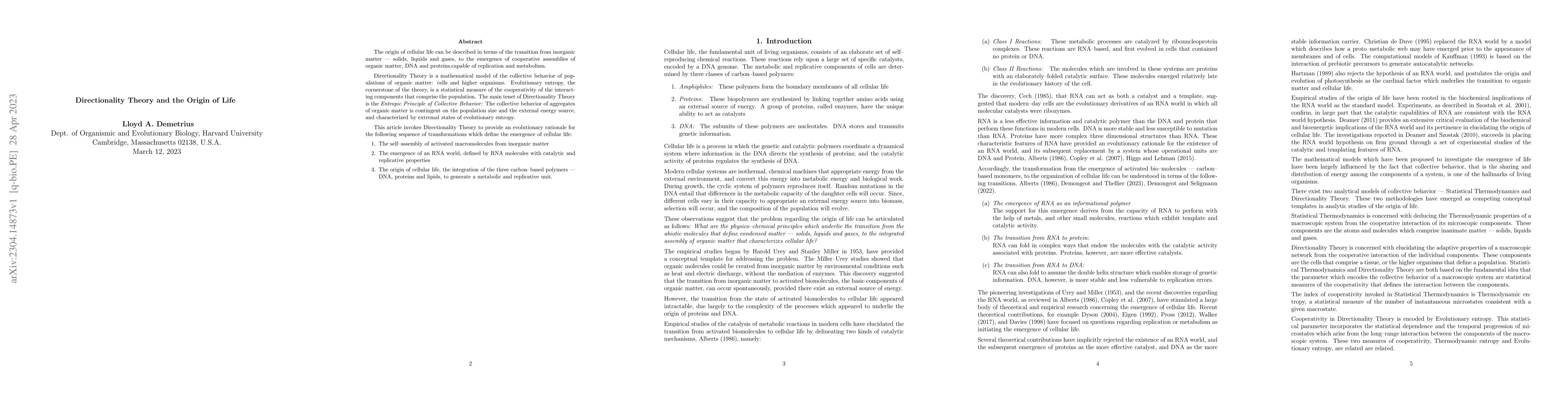 Thumbnail for Directionality Theory and the Origin of Life