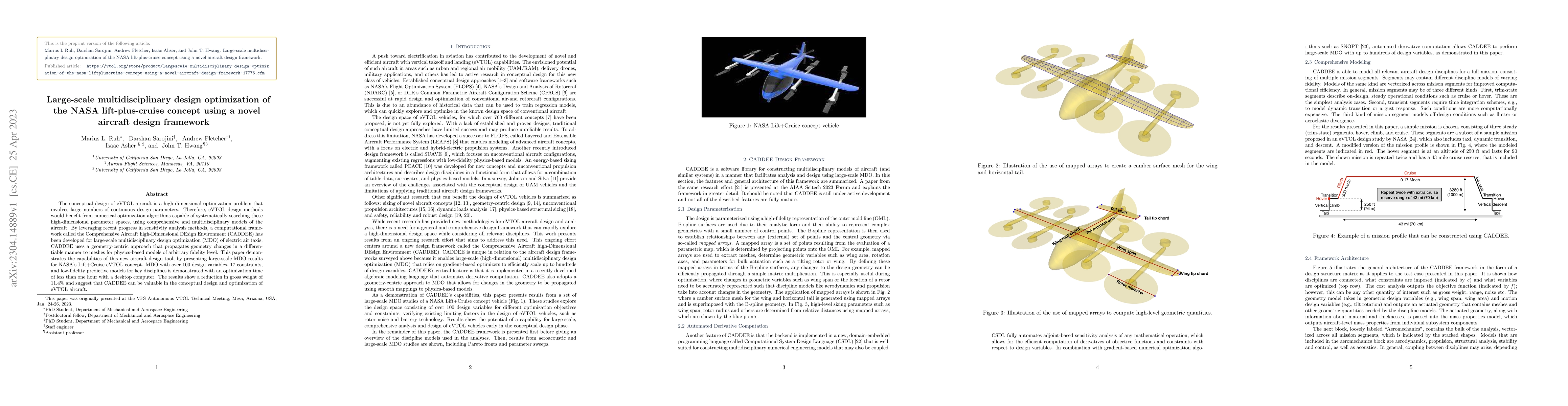 Thumbnail for Large-scale multidisciplinary design optimization of the NASA
  lift-plus-cruise concept using a novel aircraft design framework