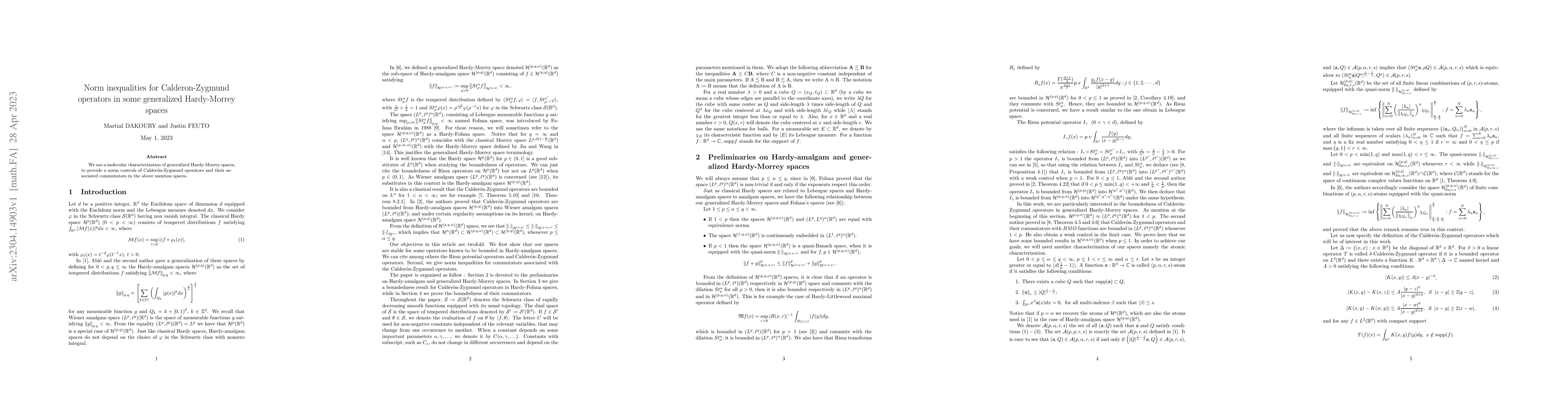 Thumbnail for Norm inequalities for Calderon-Zygmund operators in some generalized
  Hardy-Morrey spaces