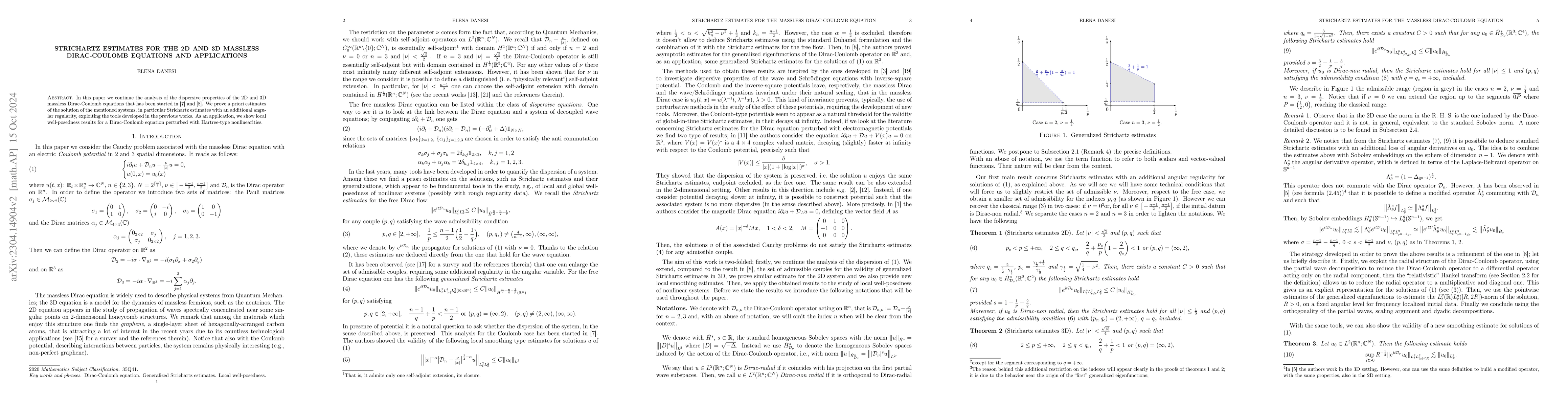 Thumbnail for Strichartz estimates for the 2D and 3D massless Dirac-Coulomb equations
  and applications