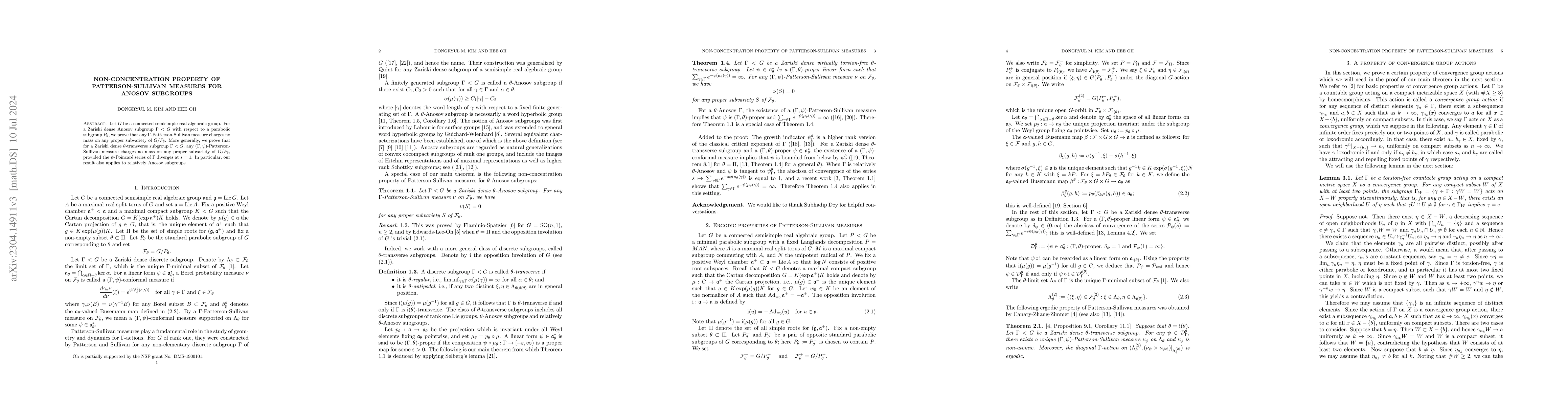 Thumbnail for Non-concentration property of Patterson-Sullivan measures for Anosov
  subgroups