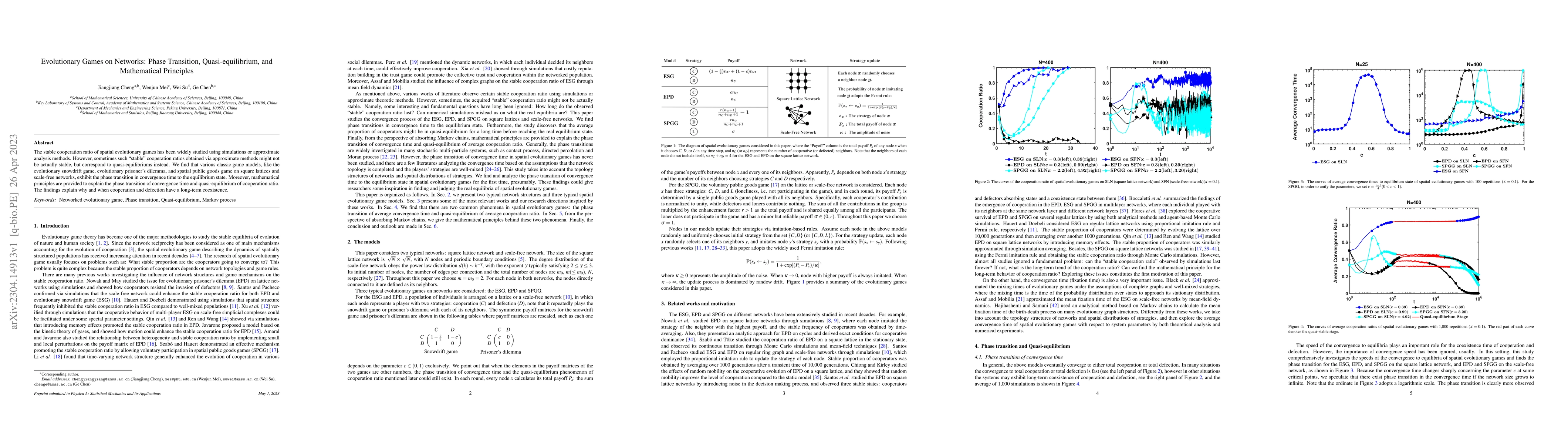 Thumbnail for Evolutionary Games on Networks: Phase Transition, Quasi-equilibrium, and
  Mathematical Principles