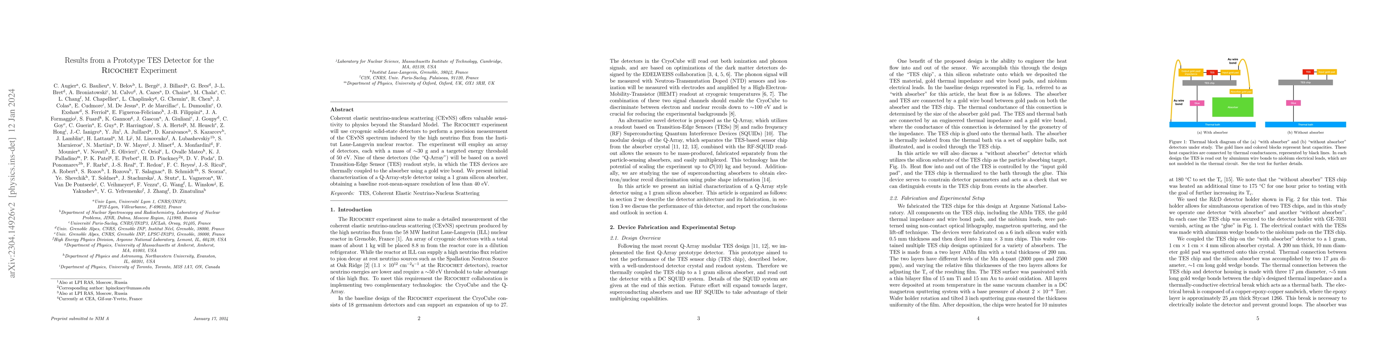 Thumbnail for Results from a Prototype TES Detector for the Ricochet Experiment