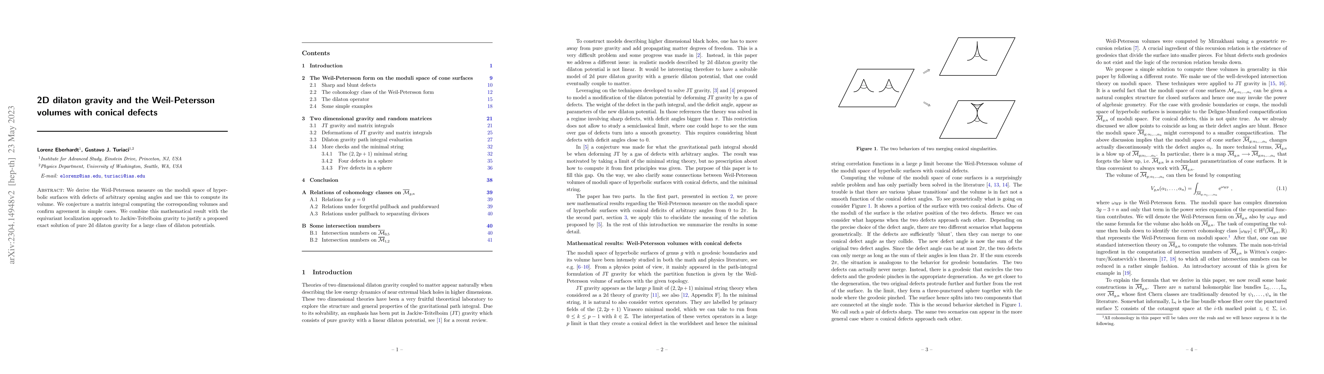 Thumbnail for 2D dilaton gravity and the Weil-Petersson volumes with conical defects